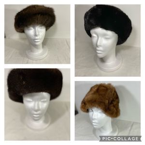 Large Lot Of 7 Vintage Retro Mink Hats Fur Caps Russian Pillbox Felt Tops Cossac
